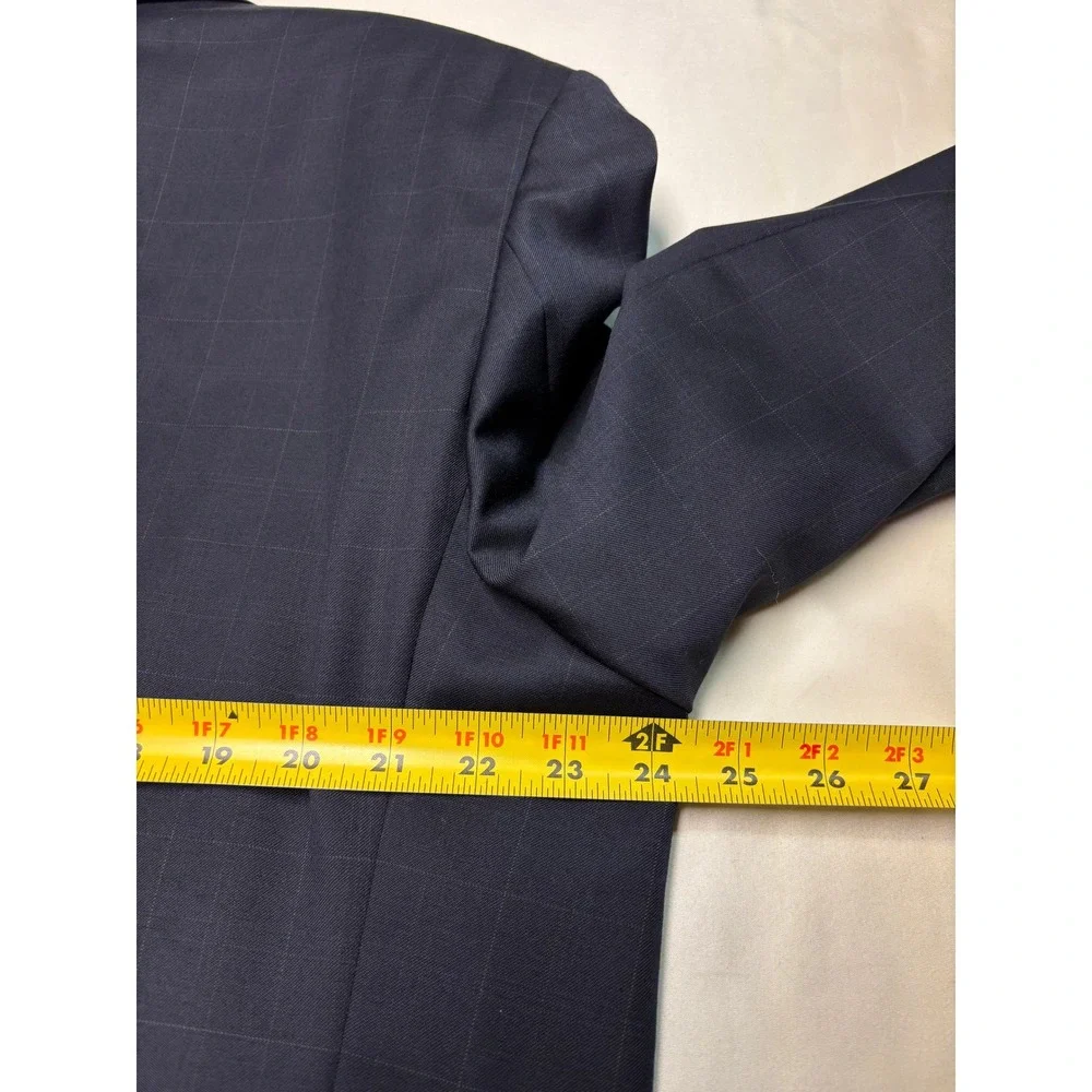 Gianni Manzoni Navy Windowpane Suit Reda Super 110s Wool Italy Mens 46L W38 L29
